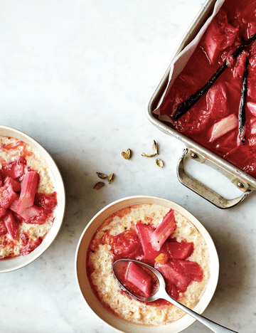 Lazy roasted rhubarb, maple and cardamom compote