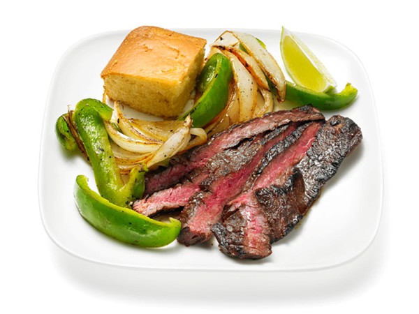 Leah's coffee-rubbed steak with peppers and onions