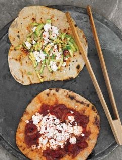 Lebanese flat breads with za'atar and other toppings (Man'oushé)