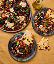 Lebanese moussaka with five-garlic sauce