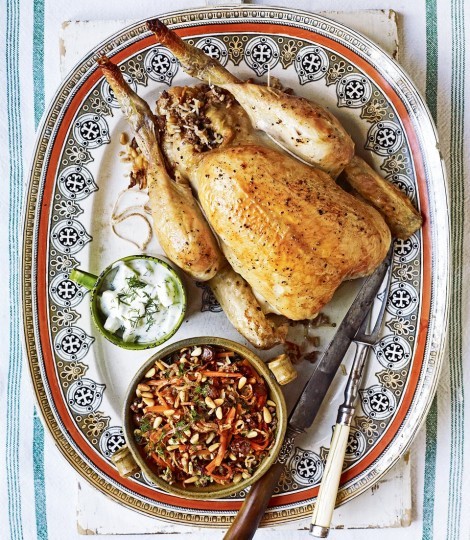 Lebanese roast chicken stuffed with rice, lamb and cinnamon