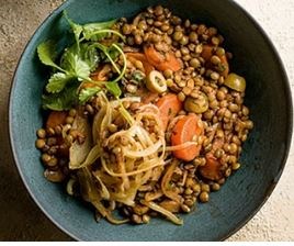 Lebanese seven-spiced lentil & olive stew