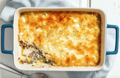 Leek & French lentil gratin with crunchy feta topping