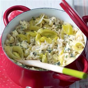 Leek and blue cheese baked risotto