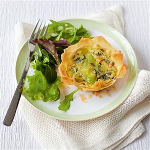 Leek and blue cheese filo tartlets