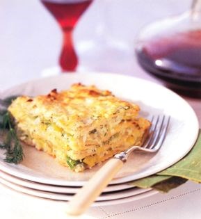 Leek-and-cheese matzoh pie (Mina di prasa con queso)