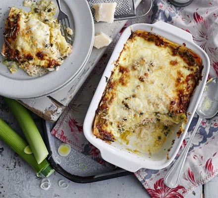 Leek and crab lasagne