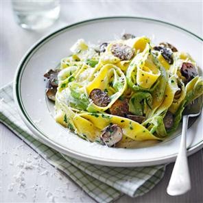 Leek and mushroom tagliatelle