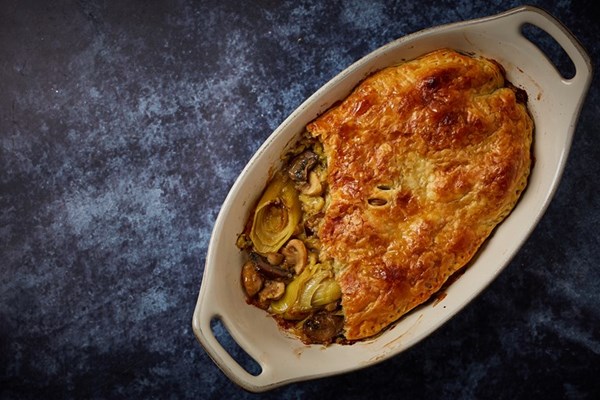 Leek and mushroom vegan pie