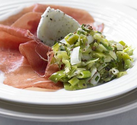 Leek and mustard vinaigrette with Carmarthen ham