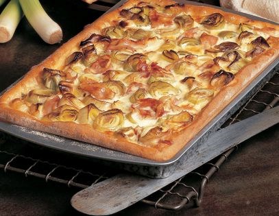 Leek and pancetta tray bread