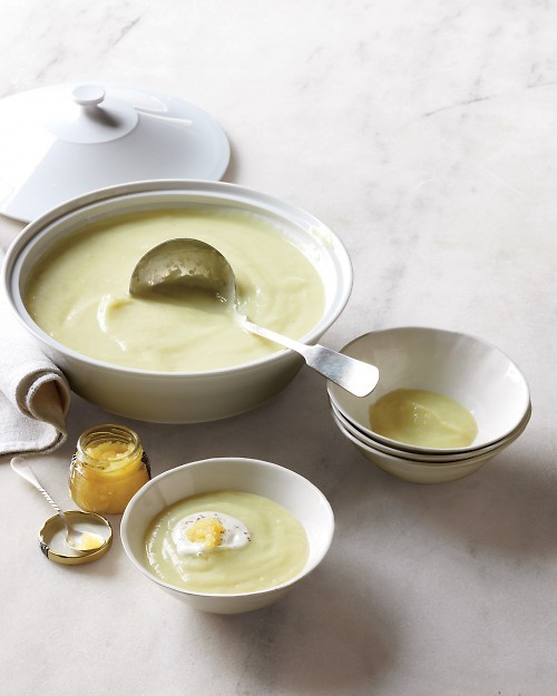 Leek-and-parsnip soup with caviar and black-pepper cream