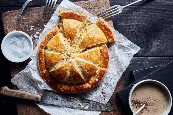 Leek and Pyengana cheddar pithivier