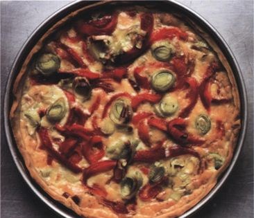 Leek and red pepper tart