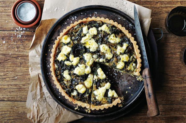 Leek and silverbeet tart with bread pastry
