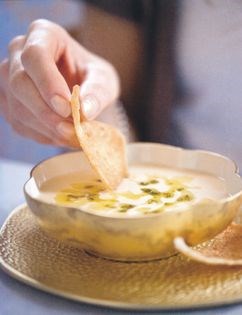 Leek and white bean soup with sage butter and garlic Melba toasts