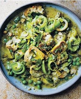 Leek, artichoke & pea stew