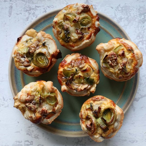 Leek, blue cheese and walnut tarts
