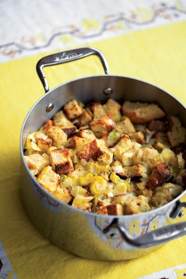 Leek bread pudding