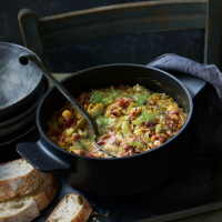 Leek, cannellini bean and ham stew
