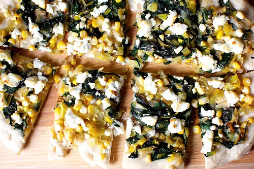 Leek, chard and corn flatbread
