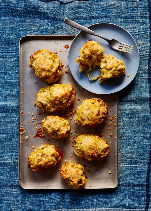 Leek, cheddar and mustard loaded potatoes