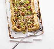 Leek, cheese & bacon tart