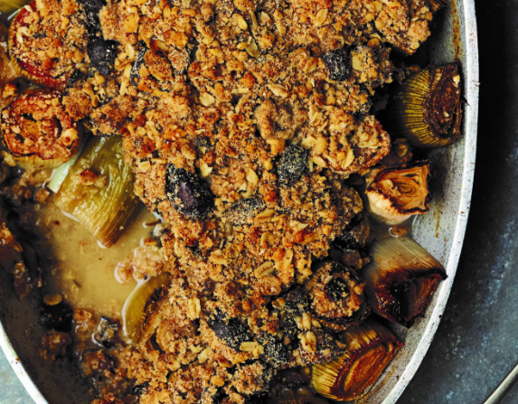 Leek, chestnut and cider crumble