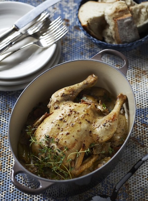 Leek, cider and porcini pot roast chicken