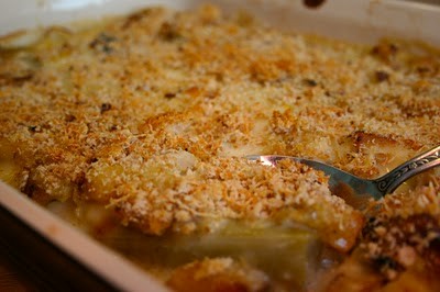 Leek, fennel and summer squash cheesy bake