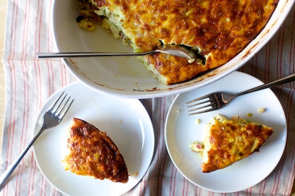 Leek, ham and cheese egg bake
