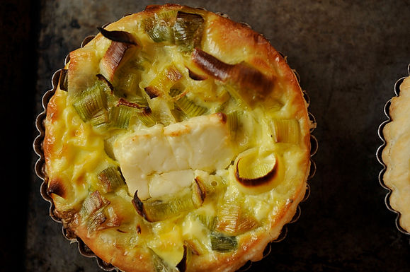 Leek, lemon, and feta quiche