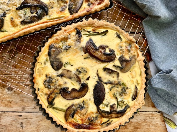 Leek, mushroom and broccoli quiche