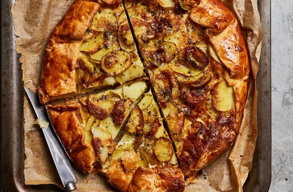Leek, potato & Stilton galette