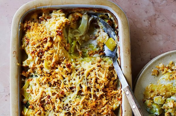 Leek, potato & three cheese gratin 