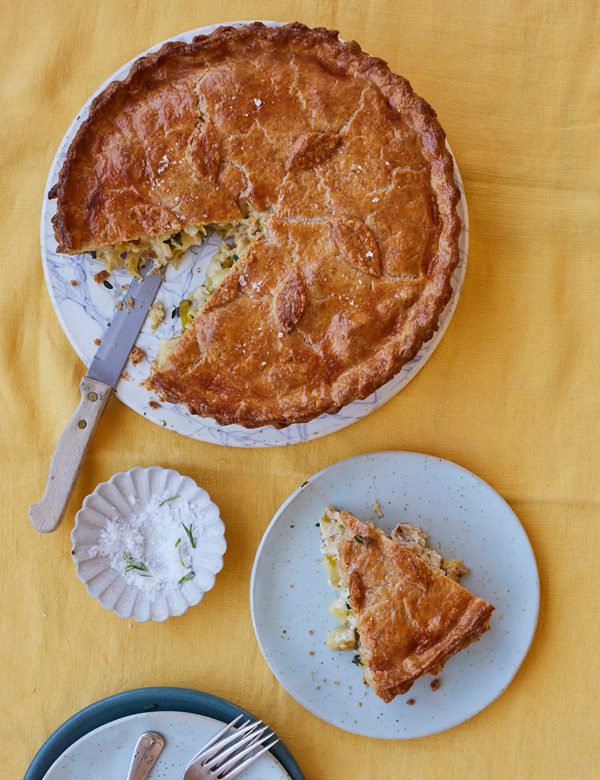 Leek, potato and cheese pie