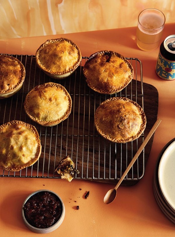 Leek, potato, egg & olive pastry pies