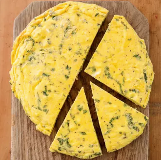Leek, prosciutto, and goat cheese frittata