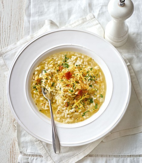Leek risotto & lemon crumbs