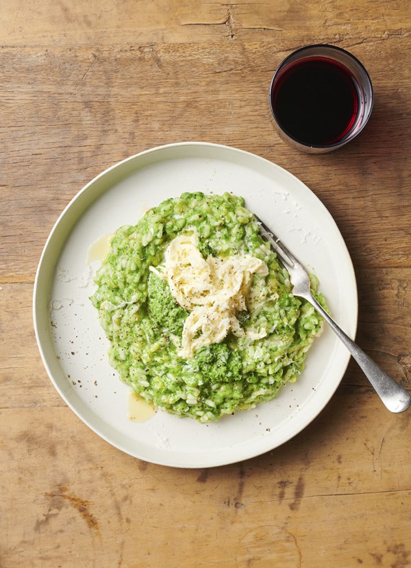 Leek risotto with peas and mint