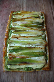 Leek tart with ricotta and pea puree
