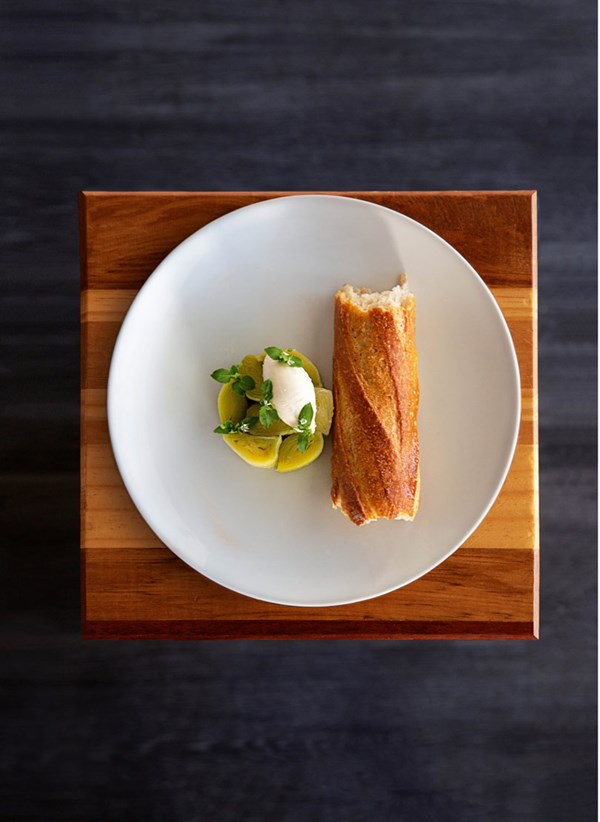 Leek terrine, chilli goat's cheese & baguette