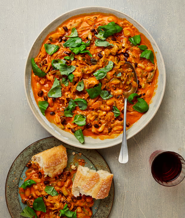 Leeks and beans romesco