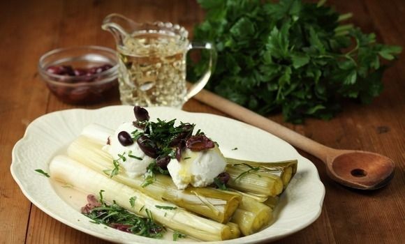Leeks poached in verjuice