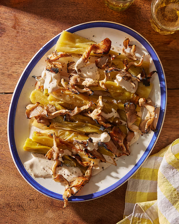 Leeks with pecorini sauce and pickle (Ben Allen)