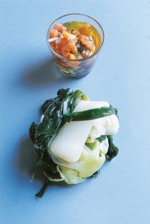 Leeks with vegetable vinaigrette (Poireaux à la vinaigrette de legumes)