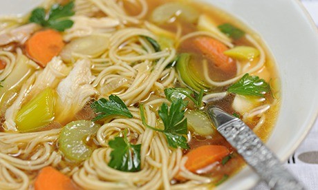 Leftover-chicken noodle soup