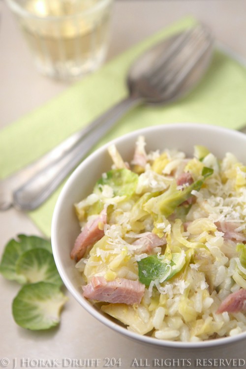 Leftover gammon and Brussels sprout risotto