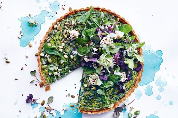 Leftover greens, seeds & cheese tart