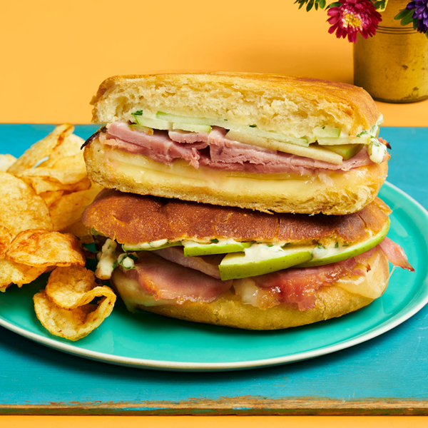Leftover ham, Swiss and pear panini